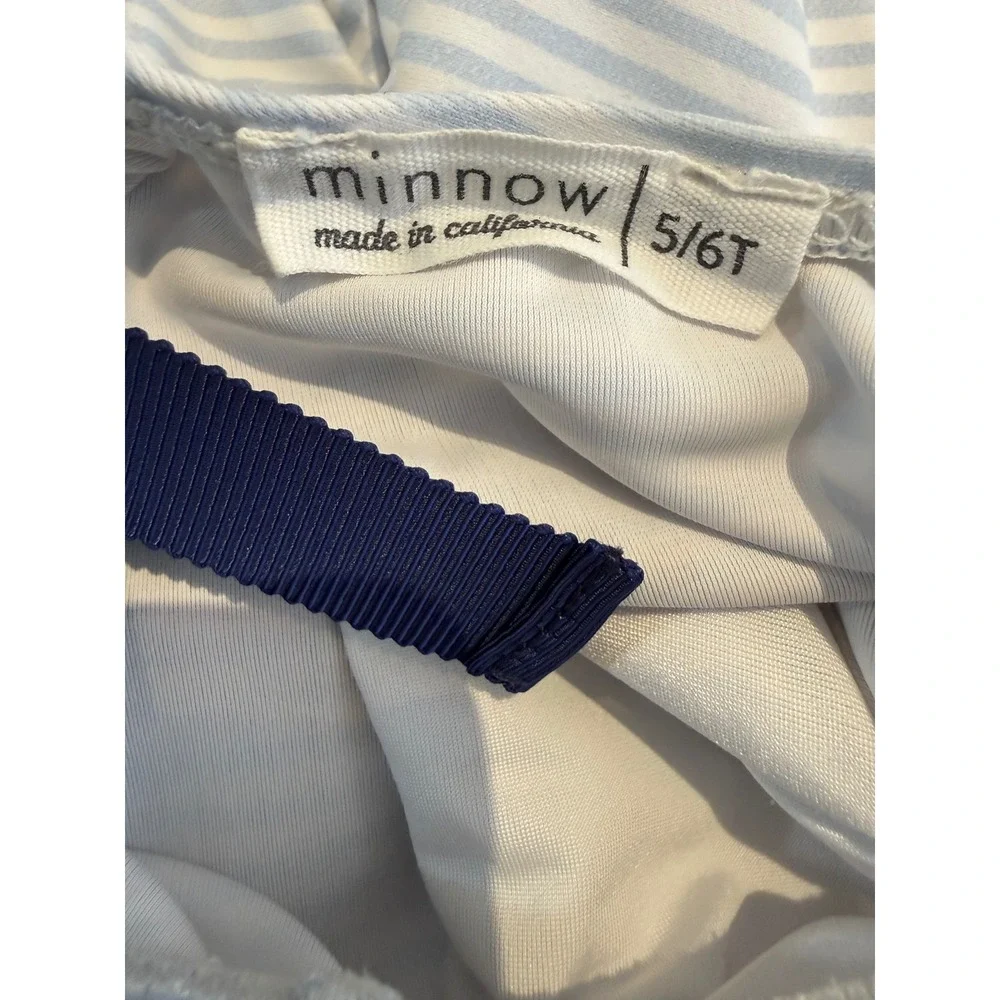 Minnow Swim Girls 5/6 One Piece Swimsuit Long Sleeve Rashguard Blue Striped